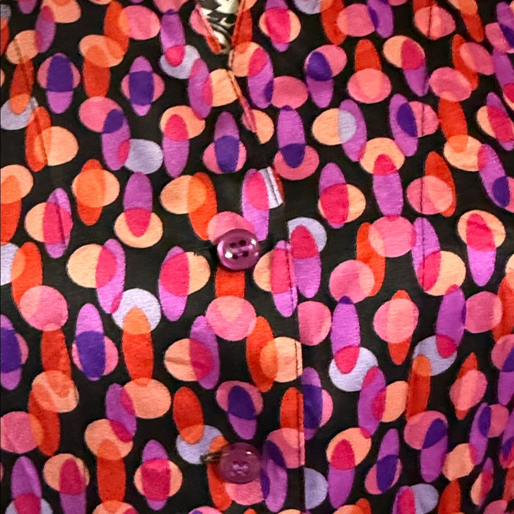I.E. Colorful 100% Silk Blouse with colorful dotted long sleeve button down EUC - Picture 4 of 13